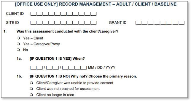 Screenshot of the Record Management Section from the SUPRT-C baseline.